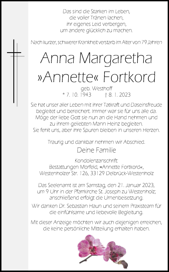 Traueranzeige von Anna Margaretha Fortkord von Westfalen-Blatt