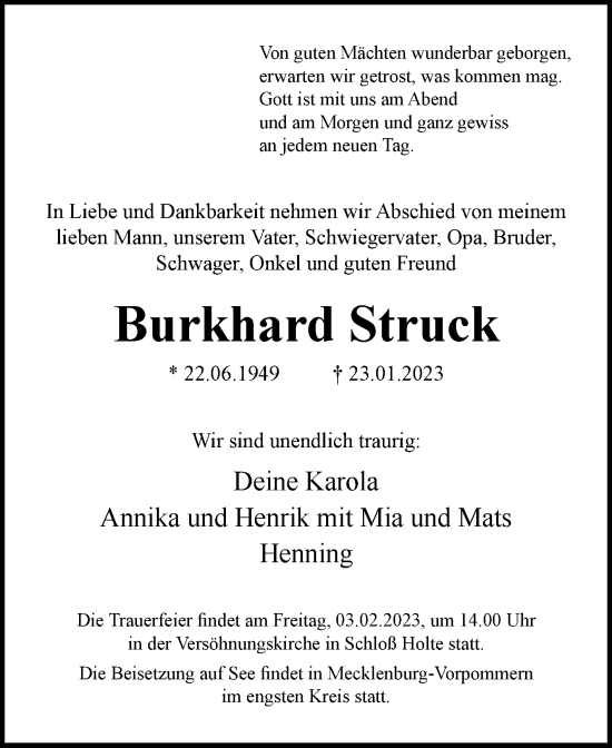 Traueranzeige von Burkhard Struck von Westfalen-Blatt