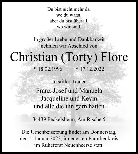 Traueranzeige von Christian Flore von Westfalen-Blatt