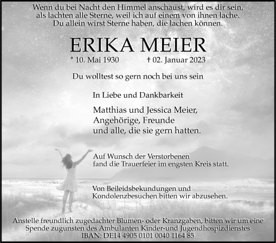 Traueranzeige von Erika Meier von Westfalen-Blatt