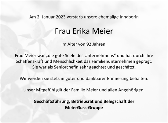 Traueranzeige von Erika Meier von Westfalen-Blatt