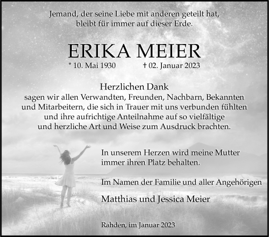 Traueranzeige von Erika Meier von Westfalen-Blatt