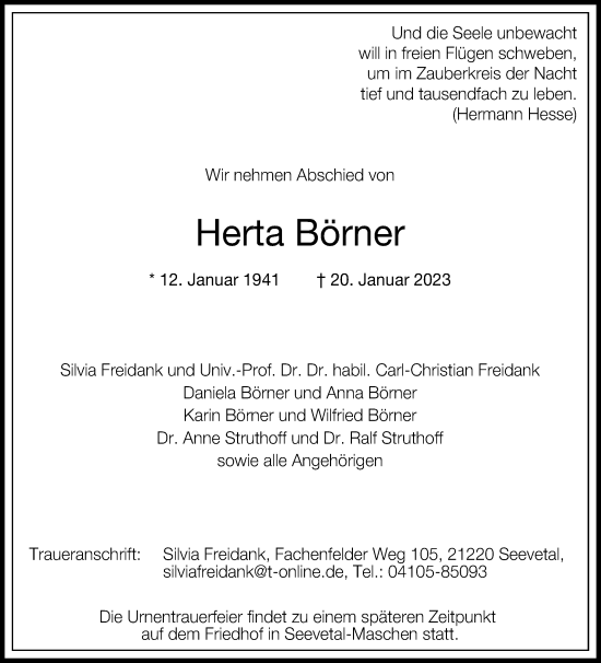 Traueranzeige von Herta Börner von Westfalen-Blatt