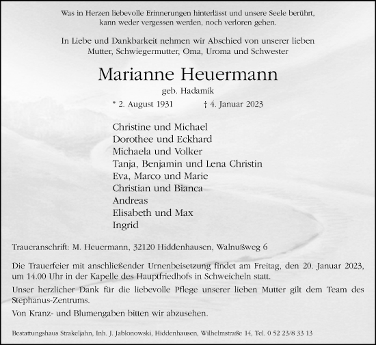 Traueranzeige von Marianne Heuermann von Westfalen-Blatt