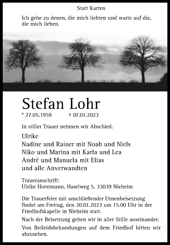 Traueranzeige von Stefan Lohr von Westfalen-Blatt