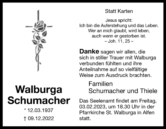 Traueranzeige von Walburga Schumacher von Westfalen-Blatt