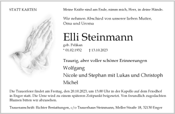 Traueranzeige von Elli Steinmann von Westfalen Blatt