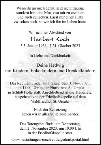 Traueranzeige von Heribert Koch von Westfalen Blatt