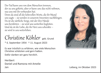 Traueranzeige von Christine Köhler von Westfalen Blatt