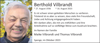 Traueranzeige von Berthold Vilbrandt von Westfalen Blatt