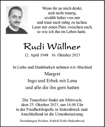 Traueranzeige von Rudi Wüllner von Westfalen Blatt