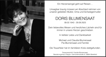 Traueranzeige von Doris Blumensaat von Westfalen Blatt