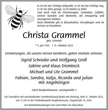 Traueranzeige von Christa Grammel von Westfalen Blatt