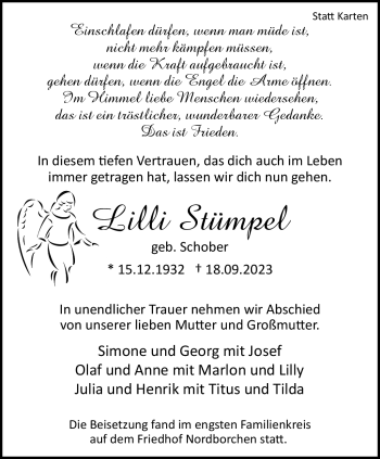 Traueranzeige von Lilli Stümpel von Westfalen Blatt