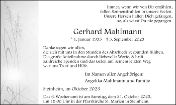 Traueranzeige von Gerhard Mahlmann von Westfalen Blatt