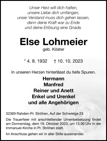 Traueranzeige von Else Lohmeier von Westfalen Blatt