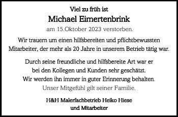 Traueranzeige von Michael Eimertenbrink von Westfalen Blatt