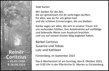 Traueranzeige von Reiner Coritzius von Westfalen Blatt