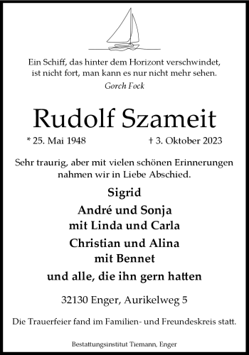 Traueranzeige von Rudolf Szameit von Westfalen Blatt