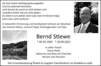 Traueranzeige von Bernd Stiewe von Westfalen Blatt