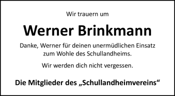 Traueranzeige von Werner Brinkmann von Westfalen Blatt