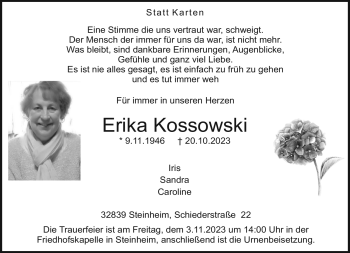 Traueranzeige von Erika Kossowski von Westfalen Blatt