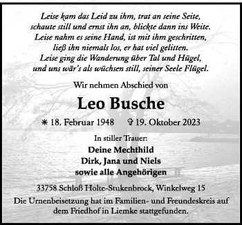 Traueranzeige von Leo Busche von Westfalen Blatt