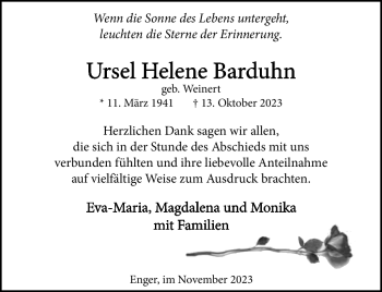 Traueranzeige von Ursel Helene Barduhn von Westfalen Blatt