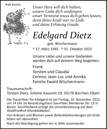 Traueranzeige von Edelgard Dietz von Westfalen Blatt