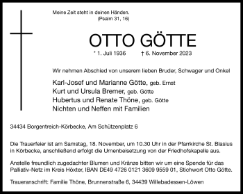 Traueranzeige von Otto Götte von Westfalen Blatt