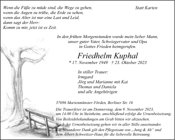 Traueranzeige von Friedhelm Kuphal von Westfalen Blatt