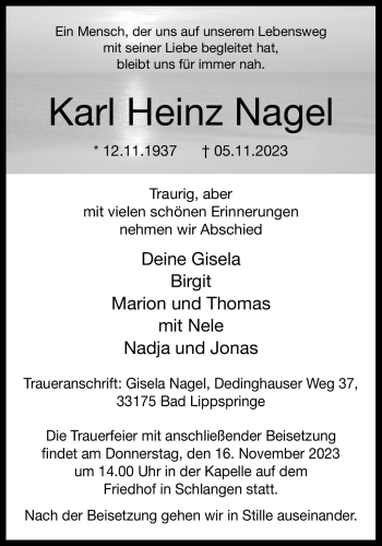 Traueranzeige von Karl Heinz Nagel von Westfalen Blatt