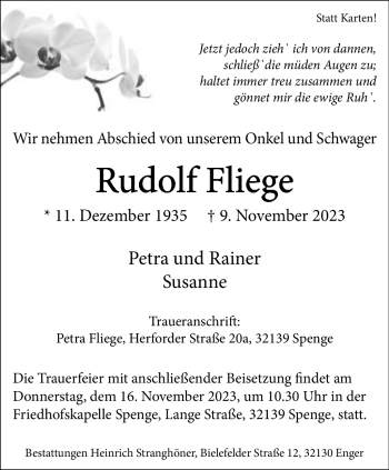 Traueranzeige von Rudolf Fliege von Westfalen Blatt