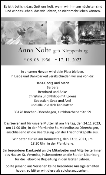 Traueranzeige von Anna Nolte von Westfalen Blatt