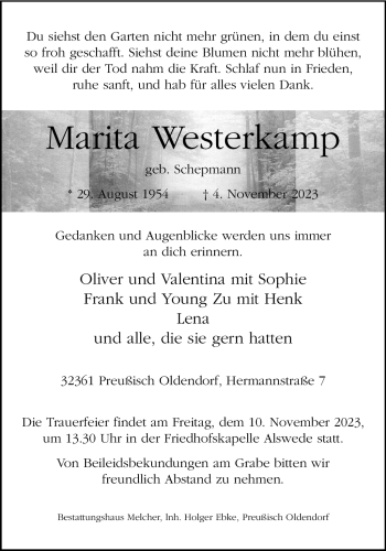 Traueranzeige von Marita Westerkamp von Westfalen Blatt