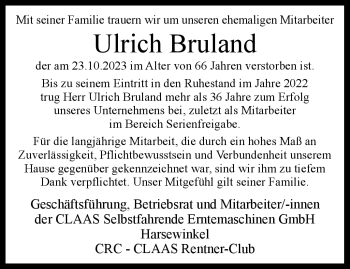 Traueranzeige von Ulrich Bruland von Westfalen Blatt