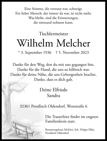 Traueranzeige von Wilhelm Melcher von Westfalen Blatt