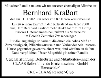 Traueranzeige von Bernhard Kraßort von Westfalen Blatt