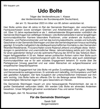 Traueranzeige von Udo Bolte von Westfalen Blatt