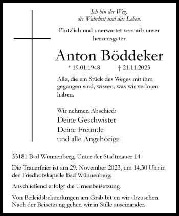 Traueranzeige von Anton Böddeker von Westfalen Blatt