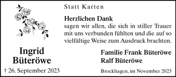 Traueranzeige von Ingrid Büteröwe von Westfalen Blatt