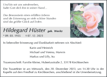 Traueranzeige von Hildegard Hüster von Westfalen Blatt