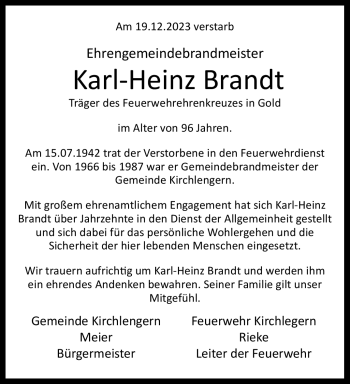 Traueranzeige von Karl-Heinz Brandt von Westfalen Blatt