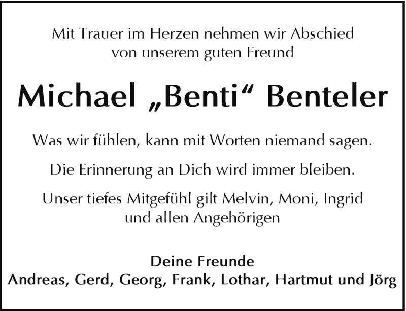  Traueranzeige für Michael Benteler vom 23.12.2023 aus Westfalen Blatt