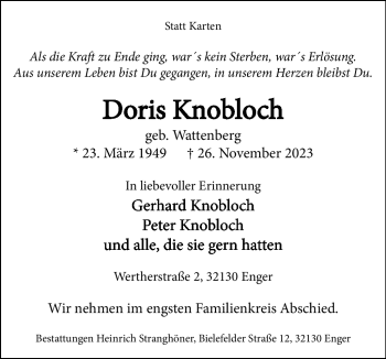 Traueranzeige von Doris Knobloch von Westfalen Blatt