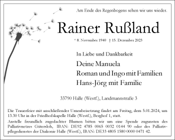 Traueranzeige von Rainer Rußland von Westfalen Blatt