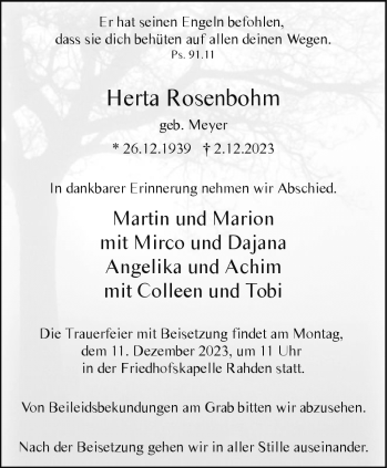 Traueranzeige von Herta Rosenbohm von Westfalen Blatt