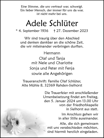 Traueranzeige von Adele Schlüter von Westfalen Blatt