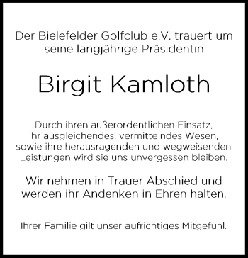 Traueranzeige von Birgit Kamloth von Westfalen Blatt