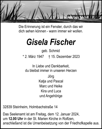 Traueranzeige von Gisela Fischer von Westfalen Blatt